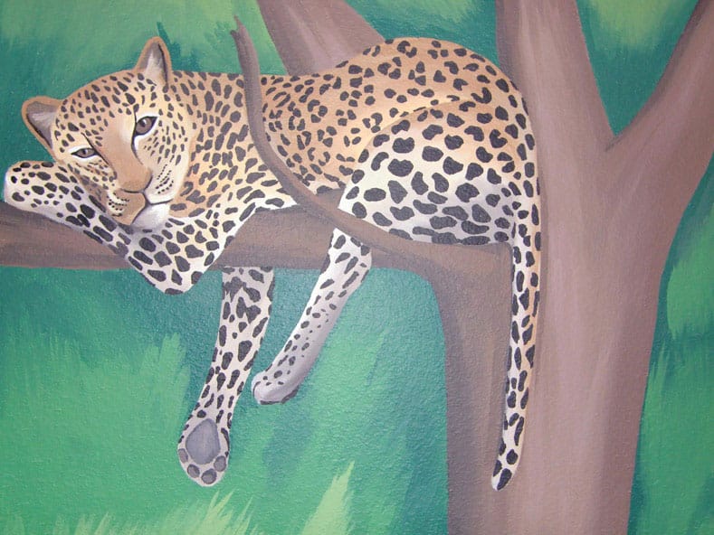 Leopard children's mural in theme room.#