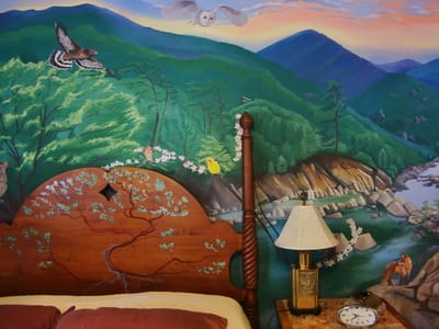 Mural and theme room of the Yuba River in Grass Valley, California. 