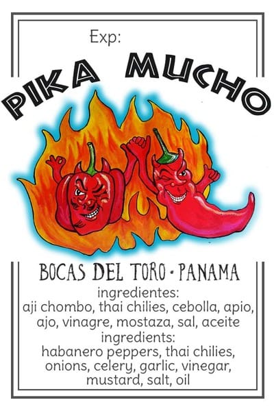 Arty logo design for hot sauce bottles in Bocas del Toro. 