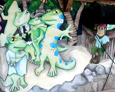 Anime style mural with geckos on a beach in Koh Tao, Thailand.