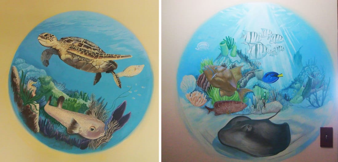 Tropical fish, turtle and coral murals in Bocas del Toro
